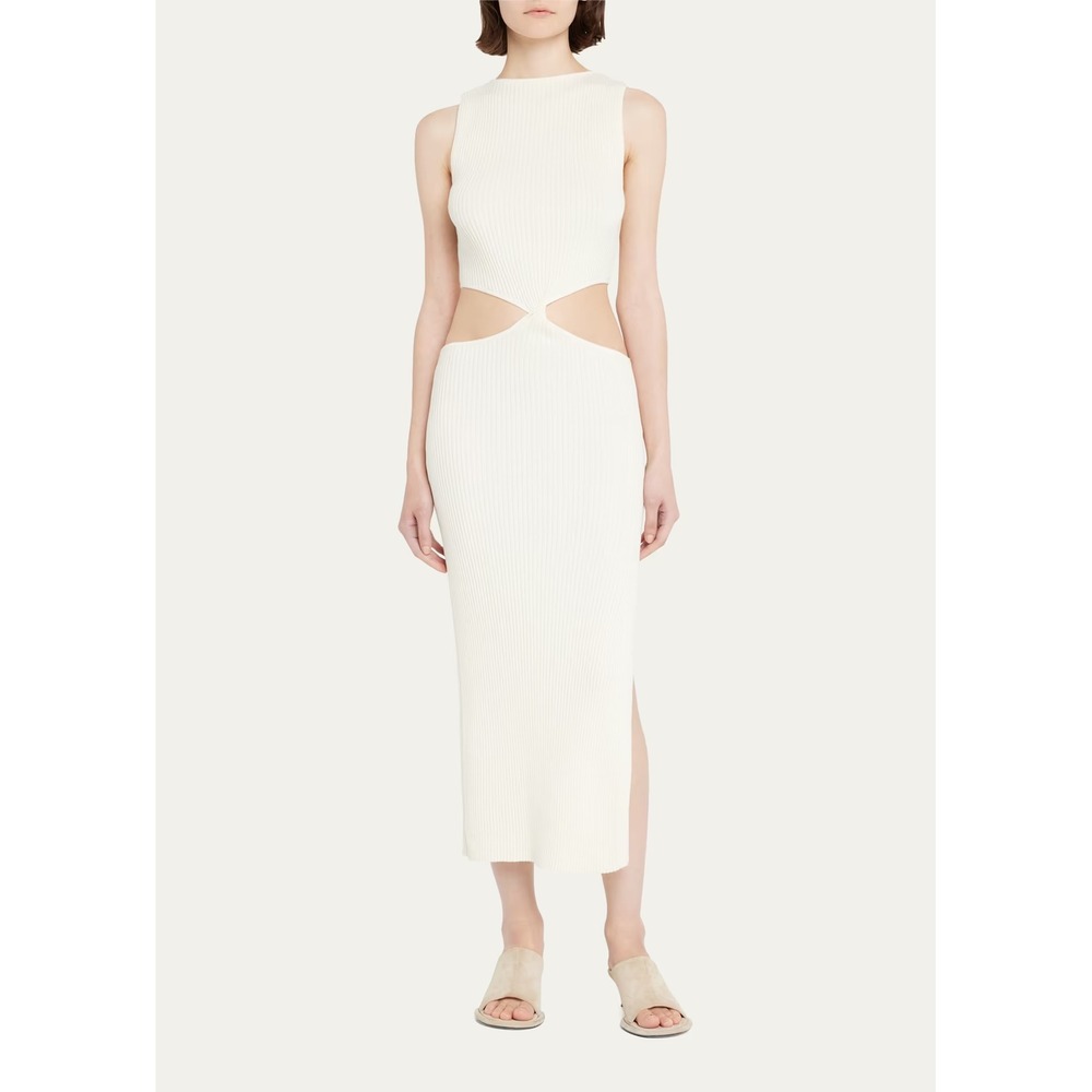 Anna Quan Kiera Twist Cut-Out Ribbed Midi Dress Cream White Size 12